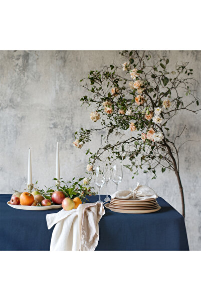 Meine Home Navy Blue Linen Table Cloth Carefree Fabric