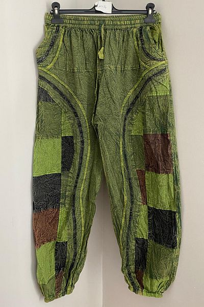 AYASOFYA OTANTIK Unisex Ethnic Design Nepal Green Hippo Bohemian Pants with Elastic Waist and Cuffs