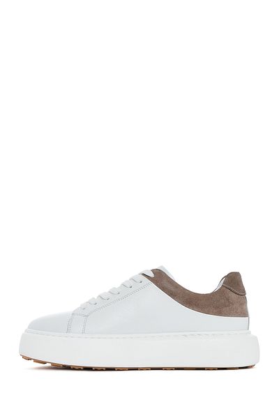 Derimod Men's White Lace-Up Thick Sole Leather Sneaker 25Sfd 641618