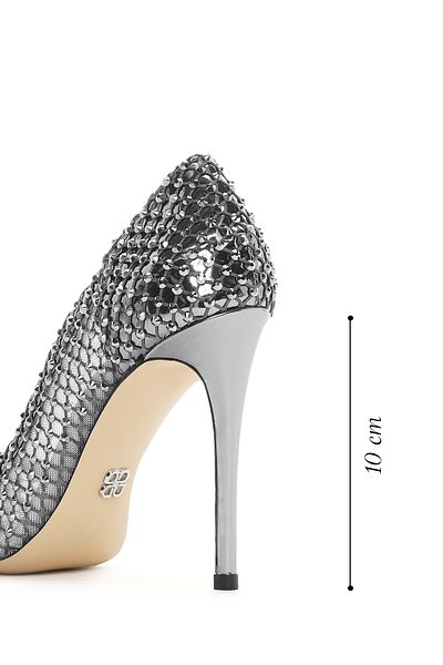 Derimod Women's Silver Stone High Thin Heeled Leather Stiletto 25Sfd1214Ts