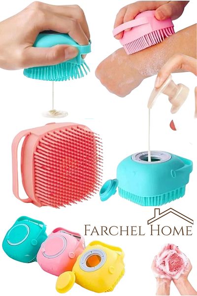Farchel Silicone Shower Gel Bath Loofah with Reservoir - Brush Pouch, Exfoliating and Body Cleansing Pouch