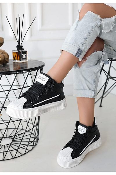 O K GİYİM Estim Black Leather Lace-Up Sneakers