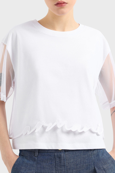 Armani Exchange Armani Exchage 100% bumbac, cu croială normală, cu detaliu din tul, tricou crop tricou XW 000541   AF10359 U0002