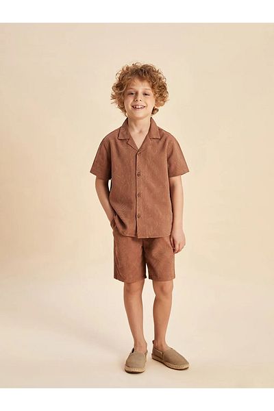 LC Waikiki LCW Παιδικό καφέ ελαστικό σορτς μέσης Basic για αγόρια