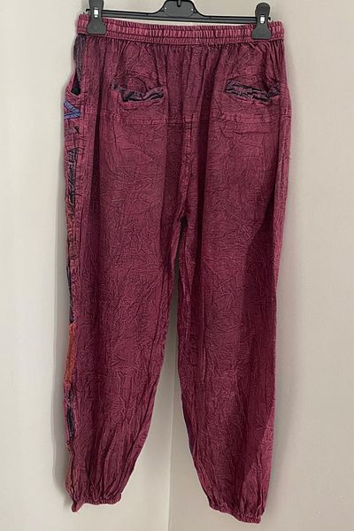 AYASOFYA OTANTIK Unisex Nepalese Burgundy Ethnic Patterned Loose Hippie Bohemian Trousers with Elastic Waist and Pockets