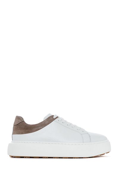 Derimod Men's White Lace-Up Thick Sole Leather Sneaker 25Sfd 641618