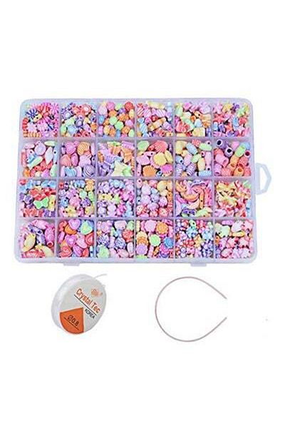 HALAMODO 1200-Piece, Diy Mixed Shapes Acrylic Beads With Box For Kids Bracelets/Necklaces Inch