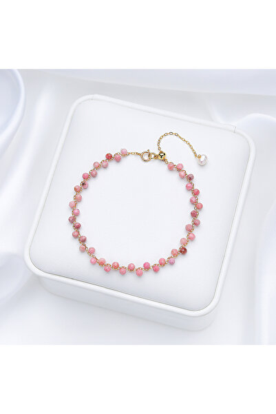 Choice سوار من حجر التورمالين الطبيعي من رودونيت بقطر 3 مم، مقاس 16-20 سم، من...