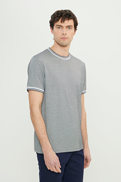 ALTINYILDIZ CLASSICS Ανδρικό μπλουζάκι με λεπτή εφαρμογή από μαύρο βαμβακερό λαιμόκοψη