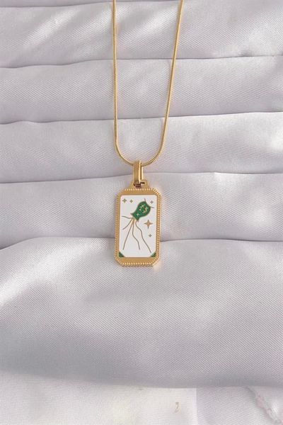 Clariss 316L Steel Gold Color White Enamel Tarot Necklace