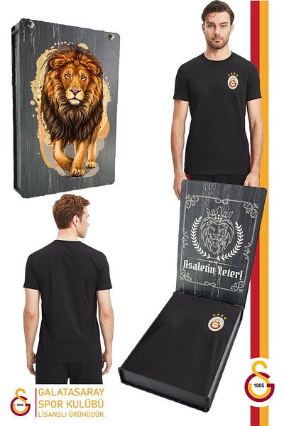 Galatasaray G黚 μαύρο μπλουζάκι βασικής ποιότητας, όχι χρήματα με αυθεντική ξύλινη κούπα με άδεια χρήσης
