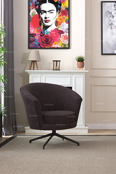 LOVİSSE HOME 360 Döner Berjer Antrasit - Modern Tekli Koltuk, Salon, Ofis, Bekleme, cafe sandalye