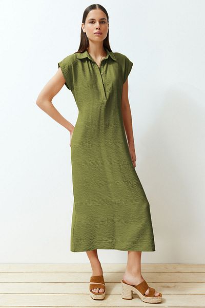 Trendyol Collection Khaki Straight Half Placket Maxi Woven Dress Twoss24El00621