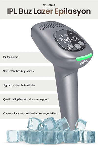 Sinbo SEL-6044 IPL Buz Lazer Epilasyon 999.999 Atım Otomatik/Manuel Dijital E...