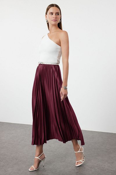 Trendyol Collection Pflaumenfarbener, plissierter Maxirock TWOSS24ET00041