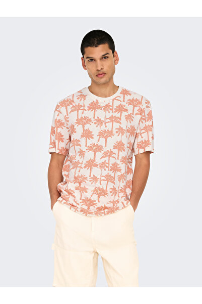 Only & Sons Onskylen reg linen palm aop ss tee