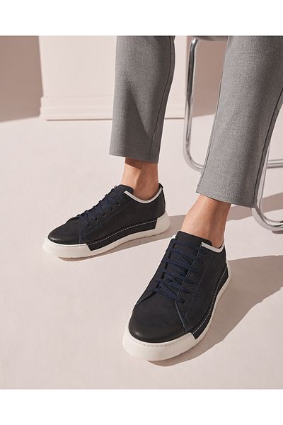 Hotiç Pantofi casual pentru bărbați din piele naturală bleumarin