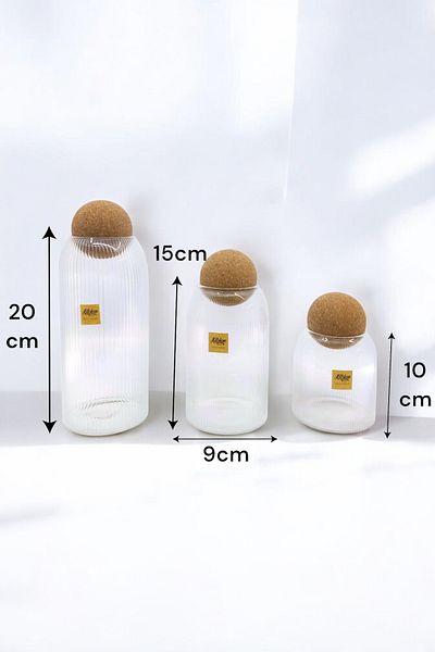 Kitchen Way Set of 3 Line Patterned Food Jars and Storage Jars with Mushroom Lids