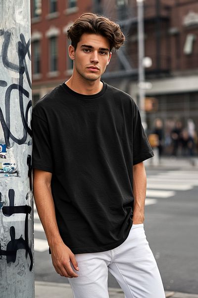 Trendyol Collection Fekete Oversize/Wide Cut 100% pamut rövid ujjú alap póló TMNSS22TS0318