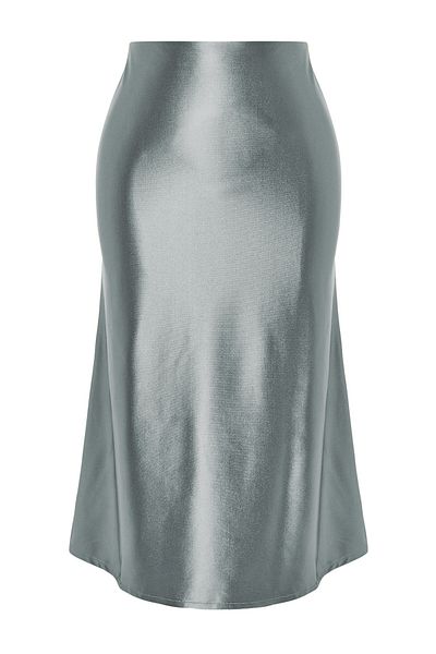 Trendyol Collection Zöld szatén A-vonalú/harang formájú Midi kötött szoknya TWOAW24ET00088