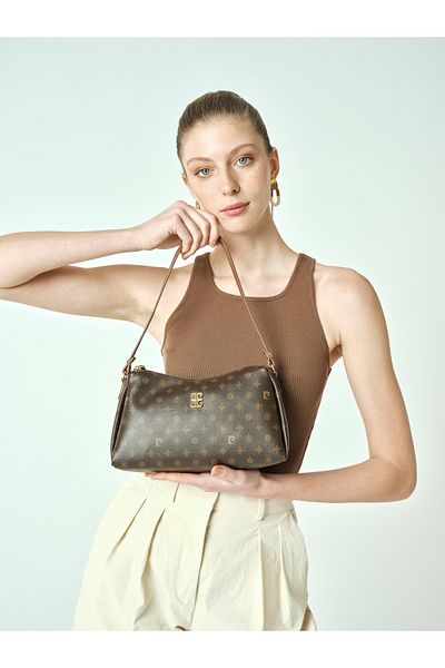 Pierre Cardin Καφέ Monogram Γυναικεία Τσάντα Ώμου 05PO25Y2061