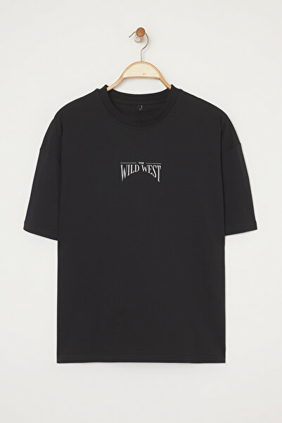Trendyol Collection Big Size Black Oversize/Wide Cut 100% Cotton T-Shirt Tmnss25Bf00008