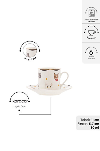 Karaca Gato 6 Kişilik Kahve Fincan Takımı 80 ml
