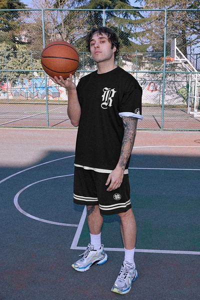 Trendyol Collection Trening bărbați din jerseu oversize Black College TMNSS25EM00005
