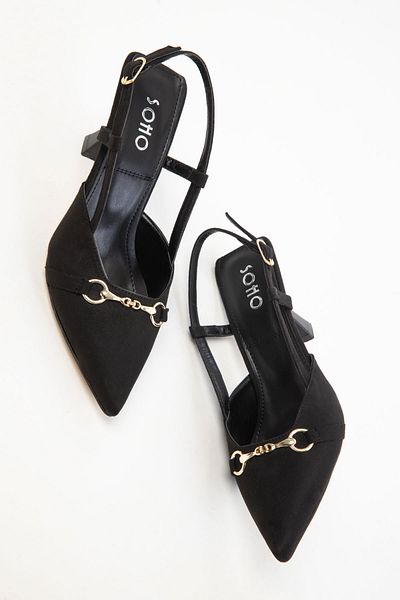 SOHO 20369 Pantofi clasici cu toc pentru femei din piele intoarsa neagra