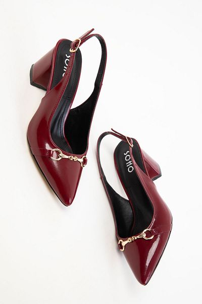 SOHO 20368 Klasické dámské boty na podpatku z lakované kůže Claret Red