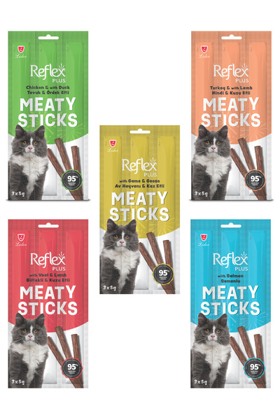 Reflex Stick Kedi Ödülü 3x5 gr 60 Adet Karışık Stick Kedi Ödül Çubuğu Kedi Öd...