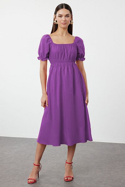 Trendyol Collection Rochie mov cu tiv drept, cu talie elastică, țesută Midi TWOSS22EL1768