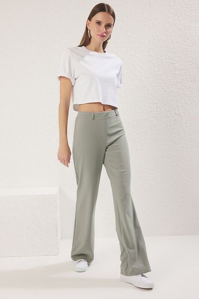 Trendyol Collection Gray Low Waist Slight Flare Woven Pants Twoss25Pl00078