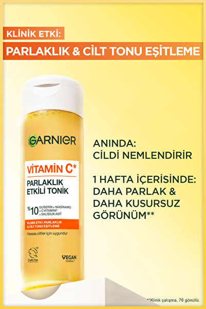 Garnier Vitamin C Parlaklık Etkili Canlandırıcı Tonik Gliserin, Niasinamid, Salisilik Asit 120 ML