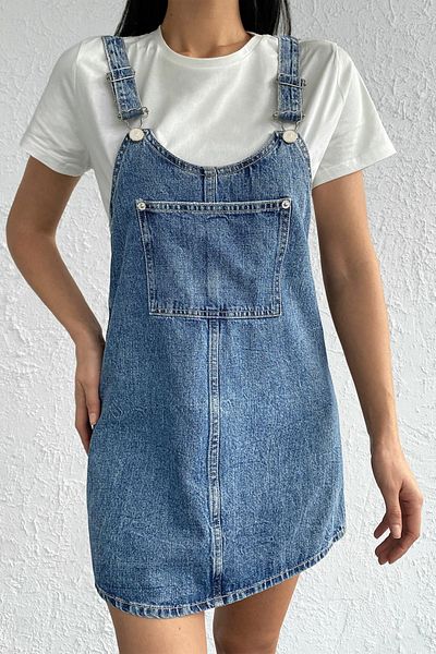 Trendyol Collection Blaues Mini-Salopette-Jeanskleid TWOSS25EL00701