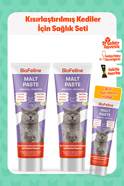 BioFeline Kedi Tüy Yumağı Önleyici Malt Macunu Seti 2x100 g + 30 g Hediye | S...