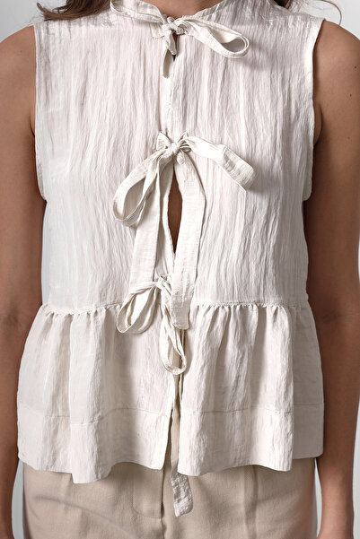 Trendyol Collection Μπεζ μπλούζα με κορδόνι με κορδόνι