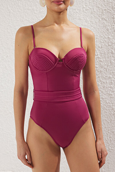 Trendyol Collection Plum Balconette Ribbed Removable Strap Regular Swimsuit Tbess25Ma00107