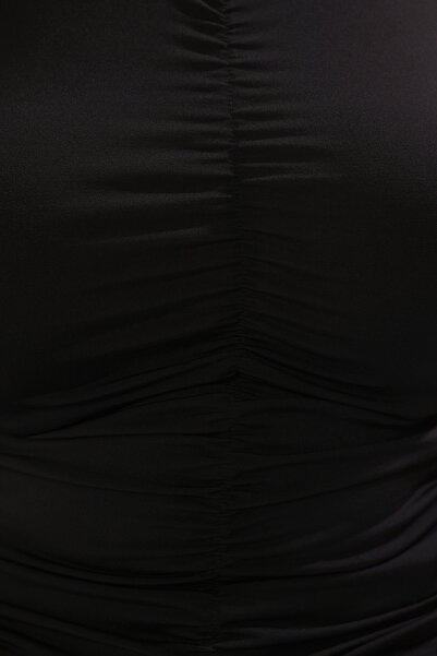 Trendyol Curve Černá Halter Collar Gathered Sandy Knitted Plus Size Halenka