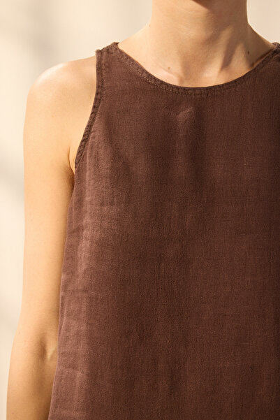 Trendyol Collection Brown 100% Linen Basic Mini Dress Twoss25El00610