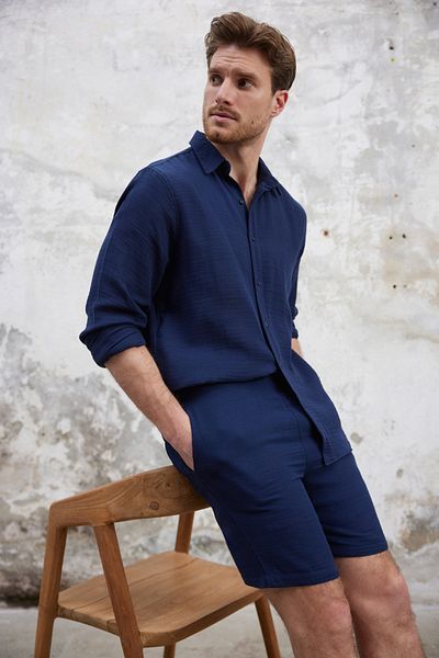 Trendyol Collection Námořnická modrá Regular Fit Demirtalı Wind Dress letní pánská košile
