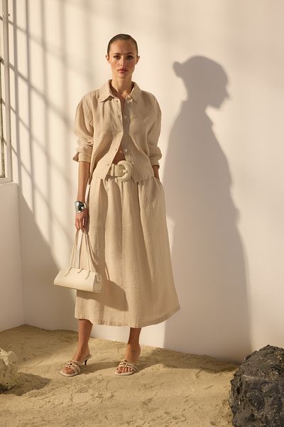 Trendyol Collection Bézs 100% vászon túlméretes ing TWOSS24GO00121