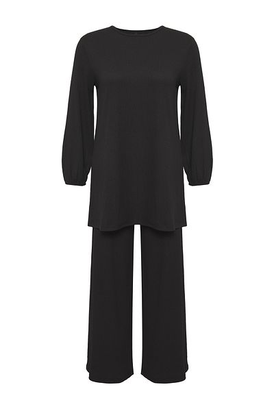 Edit by Trendyol Black Bürümcük Knitted Bottom-Top Suit Tedss25Us00000