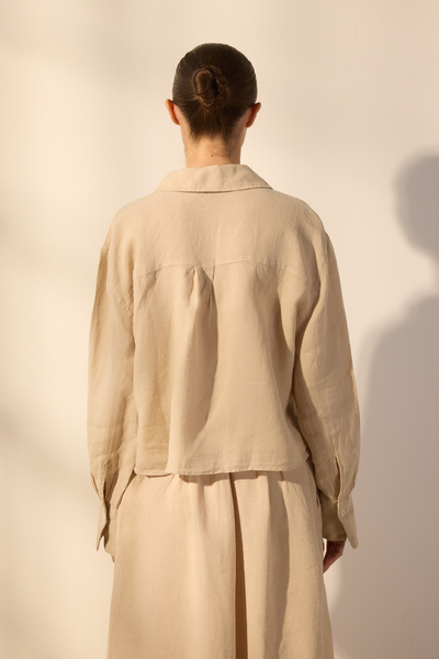 Trendyol Collection Beige 100% Linen Oversize Shirt Twoss24Go00121