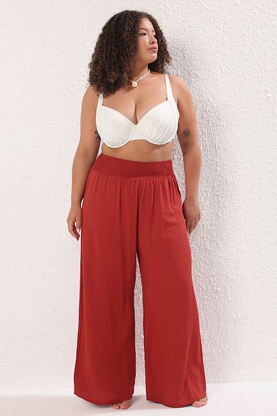 Trendyol Curve Tile Strandkleidung mit weitem Bein und hoher Taille, große Hose TBBSS25AR00000