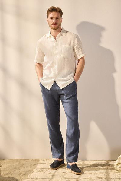 Trendyol Collection Námořnická modrá Limitovaná edice 100% plátěné kalhoty Regular Fit TMNSS24PL00018