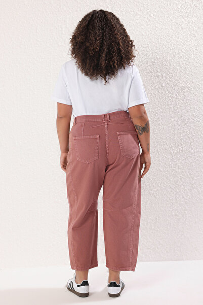 Trendyol Curve Bordové džínsy Bagyy Fit Plus Size s vysokým pásom TBBSS25CJ00000