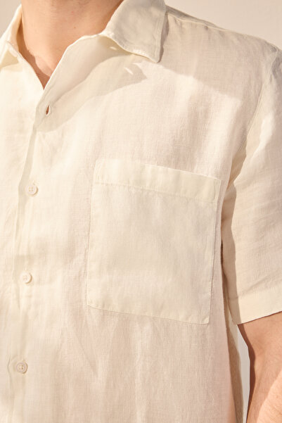 Trendyol Collection White Limited Edition 100% Linen Regular Fit Shirt Tmnss25Go00056