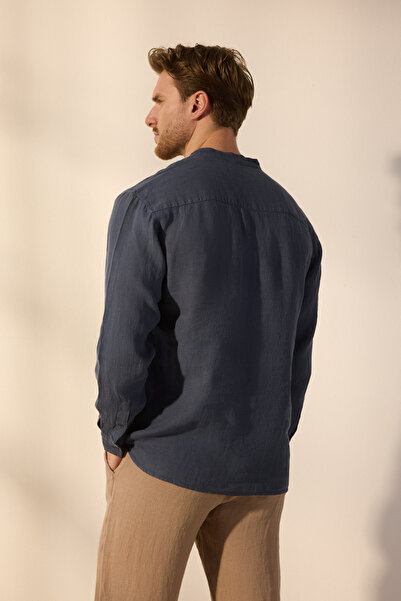 Trendyol Collection Námořnická modrá oversize košile z limitované edice ze 100% lnu TMNSS24GO00057