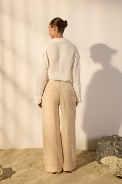 Trendyol Collection Bézs 100% vászon derékkötés, részletes, magas derékú, új próba az egyszerű megfogásért